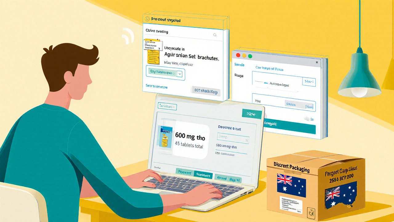 Person uploading a prescription and selecting dosage before ordering gabapentin online.